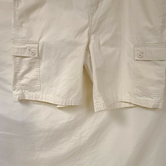 Utility Mens 40 Ivory Cream Flat Front Knee Length Cargo Shorts 11" Inseam Work - Picture 3 of 7